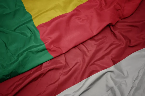 Waving Colorful Flag Indonesia National Flag Benin Macro — Stock Photo, Image