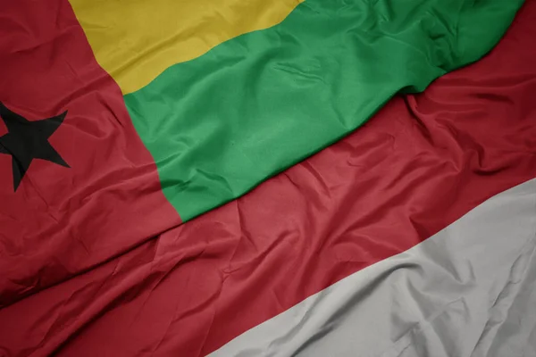 Waving Colorful Flag Indonesia National Flag Guinea Bissau Macro — Stock Photo, Image