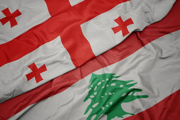 Waving Colorful Flag Lebanon National Flag Georgia Macro — Stock Photo, Image