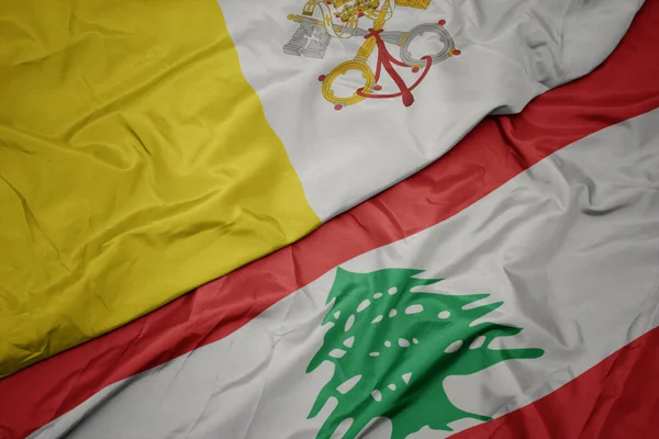 Waving Colorful Flag Lebanon National Flag Vatican City Macro — Stock Photo, Image