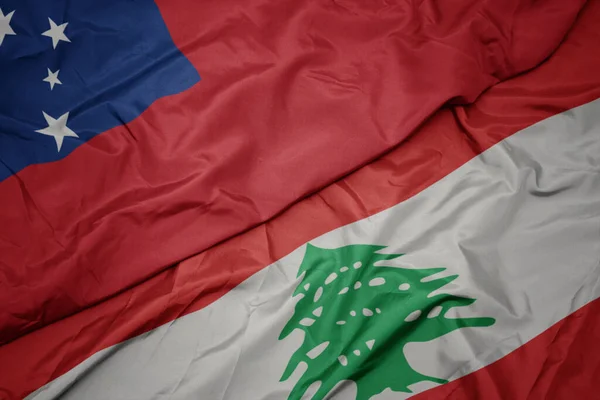 Waving Colorful Flag Lebanon National Flag Samoa Macro — Stock Photo, Image