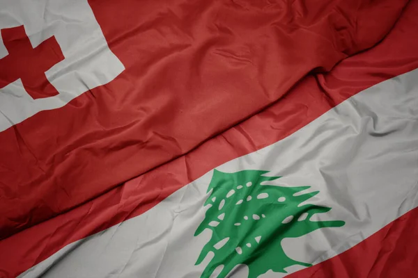 Waving Colorful Flag Lebanon National Flag Tonga Macro — Stock Photo, Image