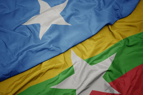 Myanmar Renkli Bayrağı Somali Nin Ulusal Bayrağı Sallanıyordu Makro — Stok fotoğraf