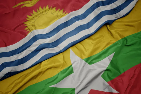 Ondeando Colorida Bandera Myanmar Bandera Nacional Kiribati Macro — Foto de Stock