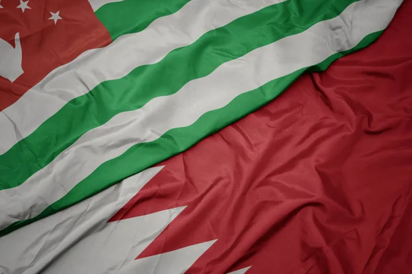 Színes Bahrein Zászlót Lobogtatva Abházia Nemzeti Zászlaját Lobogtatva Makroszintű — Stock Fotó