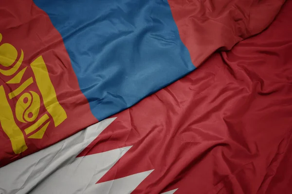 Vlající Barevnou Vlajkou Bahrainu Národní Vlajkou Mongolska Makro — Stock fotografie