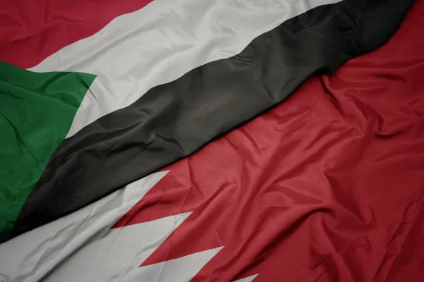 Waving Colorful Flag Bahrain National Flag Sudan Macro — Stock Photo, Image