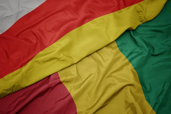 Размахивая Красочным Флагом Гвинеи Национальным Флагом Южной Осетии Macro — стоковое фото