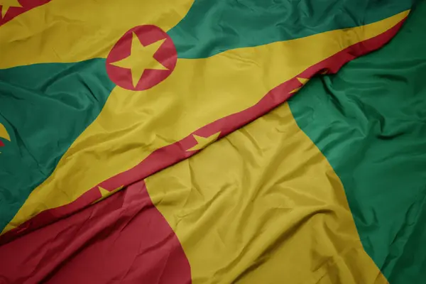 Machanie Kolorową Flagą Gwinei Narodową Flagą Grenady Makro — Zdjęcie stockowe