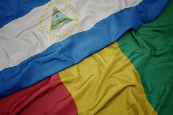 Waving Colorful Flag Guinea National Flag Nicaragua Macro — Stock Photo, Image