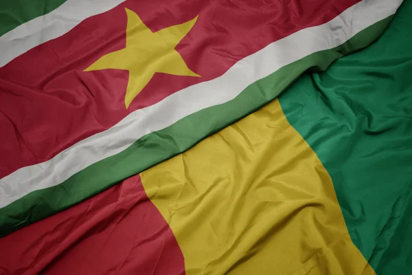 Ondeando Colorida Bandera Guinea Bandera Nacional Surinam Macro — Foto de Stock