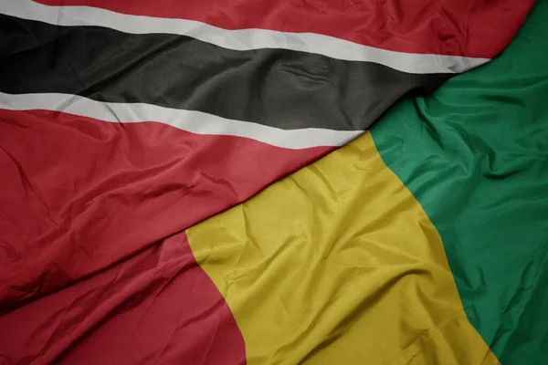 Ondeando Colorida Bandera Guinea Bandera Nacional Trinidad Tobago Macro — Foto de Stock