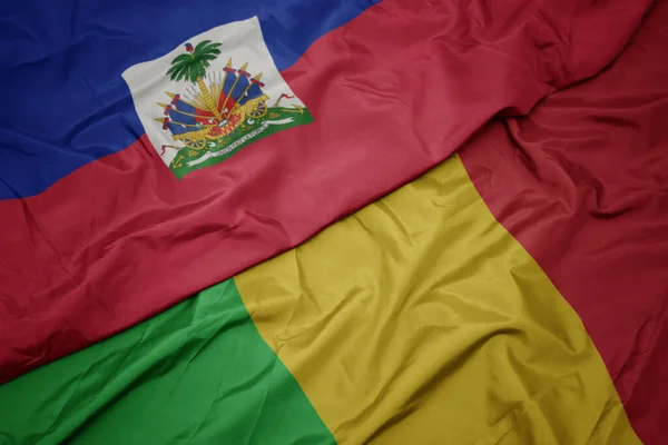 Acenando Bandeira Colorida Mali Bandeira Nacional Haiti Macro — Fotografia de Stock