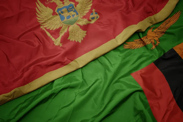 Ondeando Colorida Bandera Zambia Bandera Nacional Montenegro Macro — Foto de Stock