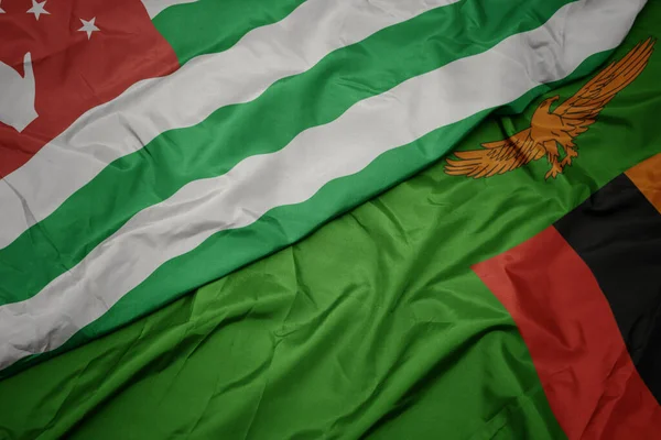 Ondeando Colorida Bandera Zambia Bandera Nacional Abjasia Macro —  Fotos de Stock