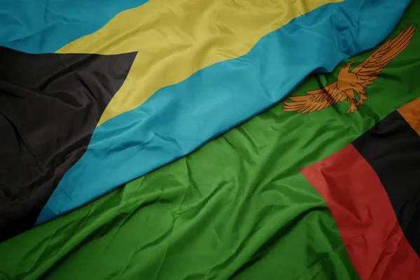 Ondeando Colorida Bandera Zambia Bandera Nacional Bahamas Macro —  Fotos de Stock