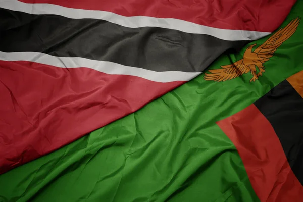 Viftande Färgglada Flagga Zambia Och Nationella Flagga Trinidad Och Tobago — Stockfoto