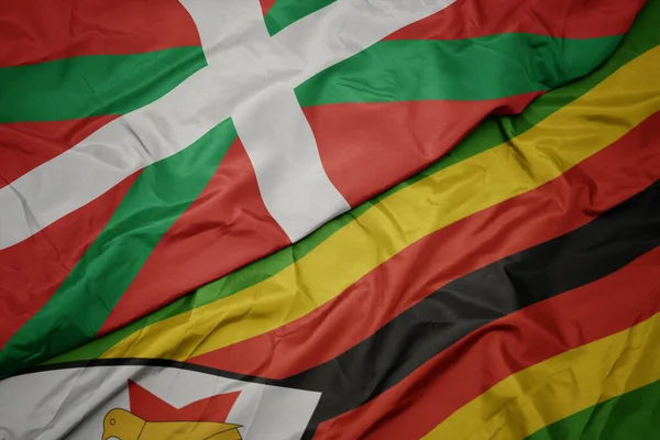 Agitant Drapeau Coloré Zimbabwe Drapeau National Pays Basque Macro — Photo