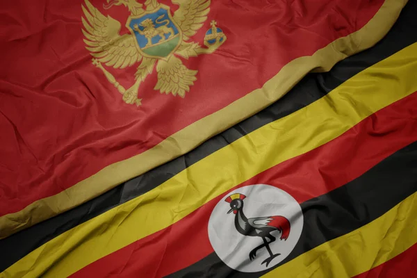 Machanie Kolorową Flagą Ugandy Flagą Narodową Czarnogóry Makro — Zdjęcie stockowe