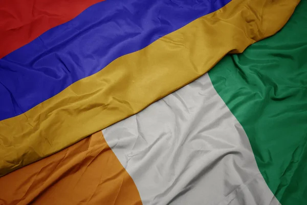 Machanie Kolorową Flagą Divoire Cote Flagą Narodową Armenii Makro — Zdjęcie stockowe