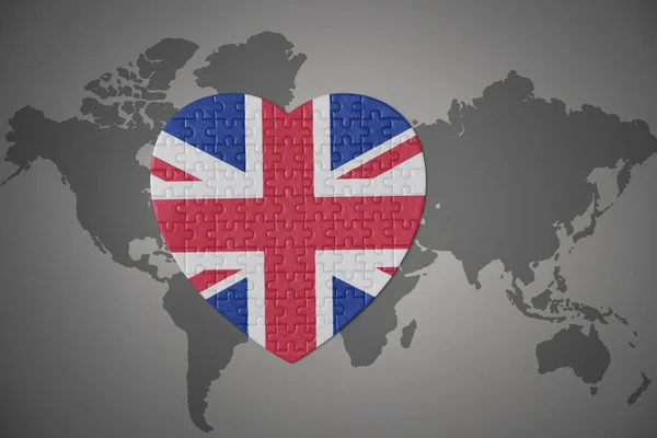 Coração Quebra Cabeça Com Bandeira Nacional Grande Grã Bretanha Fundo — Fotografia de Stock