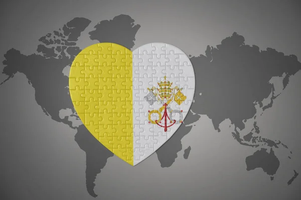 Cuore Puzzle Con Bandiera Nazionale Della Città Vaticana Uno Sfondo — Foto Stock