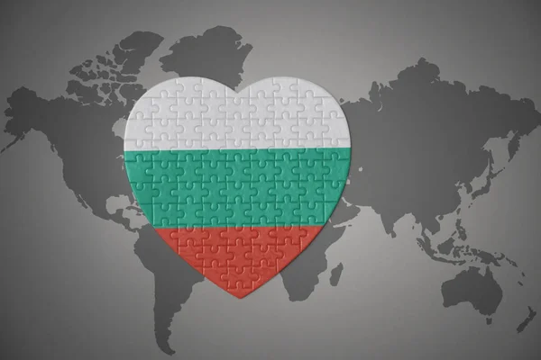 Corazón Del Rompecabezas Con Bandera Nacional Bulgaria Fondo Mapa Del —  Fotos de Stock
