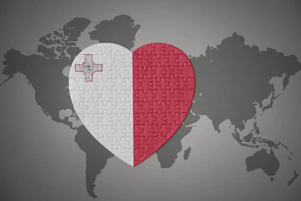 Puzzle Heart National Flag Malta World Map Background Illustration — Stock Photo, Image