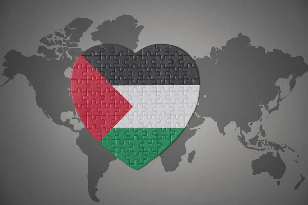 Puzzle Heart National Flag Palestine World Map Background Illustration — Stock Photo, Image