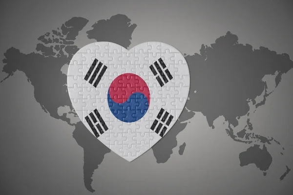 Corazón Del Rompecabezas Con Bandera Nacional Corea Del Sur Fondo —  Fotos de Stock