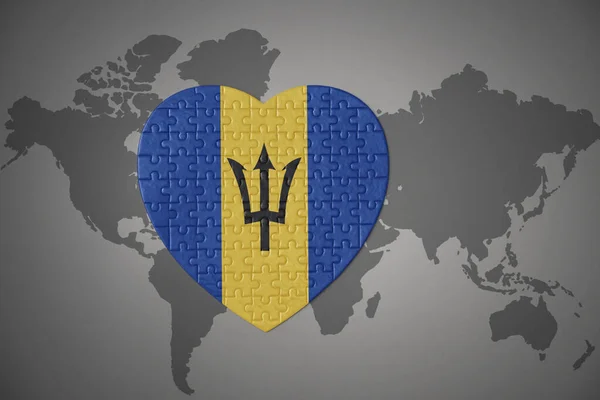 Corazón Del Rompecabezas Con Bandera Nacional Barbados Fondo Mapa Del —  Fotos de Stock