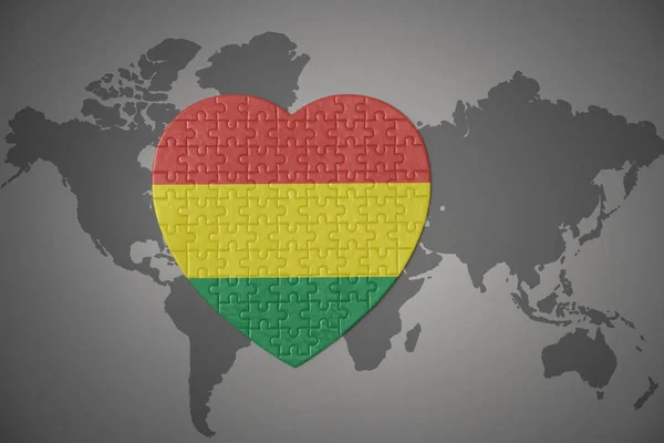 Corazón Del Rompecabezas Con Bandera Nacional Bolivia Fondo Del Mapa —  Fotos de Stock