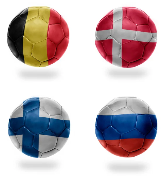 Группа Футбольные Мячи Национальными Флагами Бельгии Дании Финляндии Бельгии Футбольных — стоковое фото