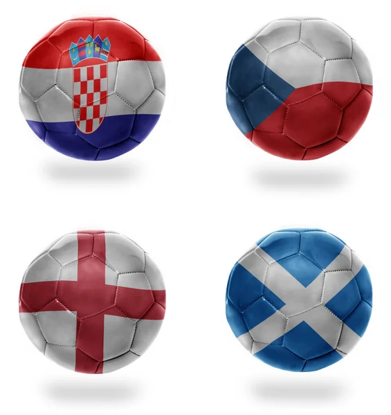 Europa Grupp Realistiska Fotbollsbollar Med Nationella Flaggor Kroatia Tjeckiska Republiken Stockbild