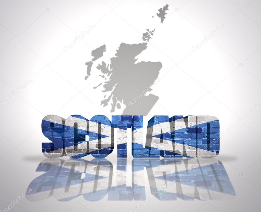Word  Scotland on a map background