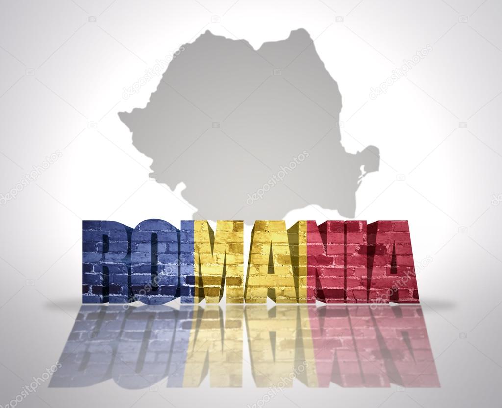 Word Romania on a map background