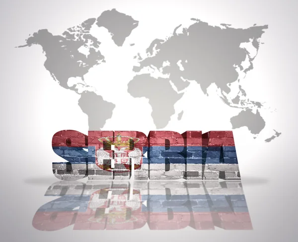 Word Serbia on a world map background — Stock Photo, Image