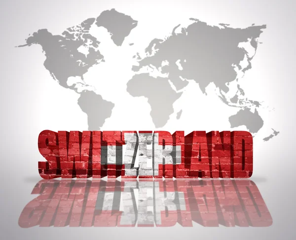 Palavra Suíça em um mapa do mundo de fundo — Fotografia de Stock