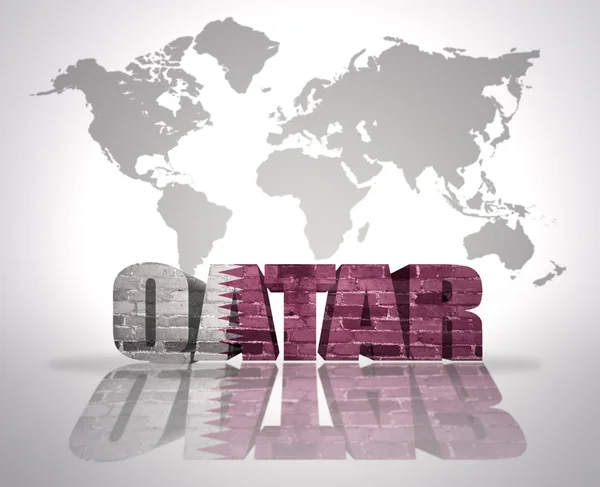 Dünya harita arka plan üzerinde kelime Katar — Stok fotoğraf