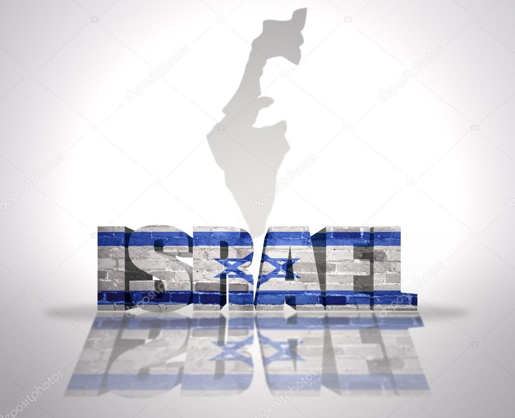 Word Israel on a map background