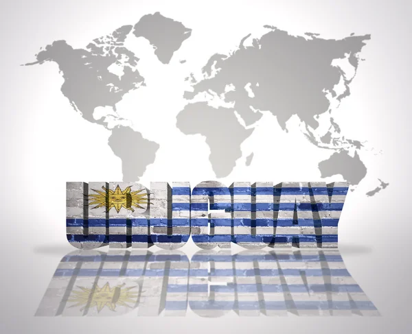 Word Uruguay på et verdenskort baggrund - Stock-foto
