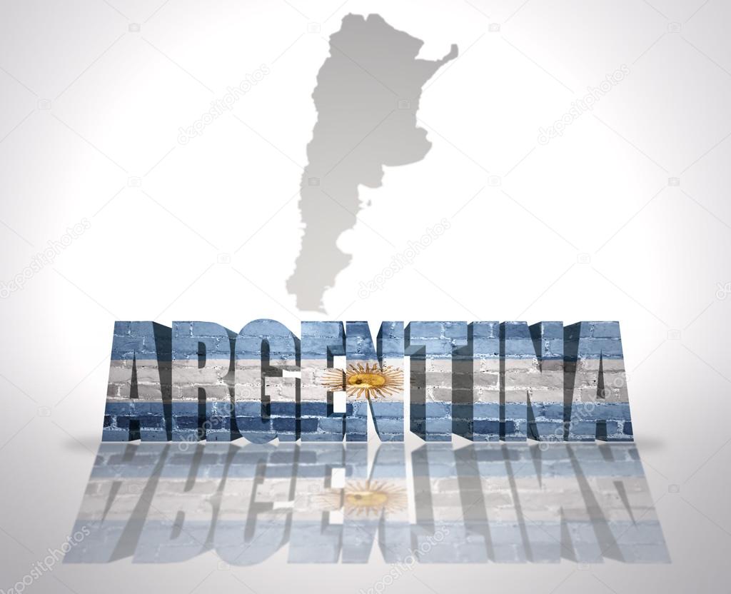 Word Argentina on a map background