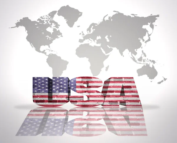 Word USA en un mapa del mundo — Foto de Stock