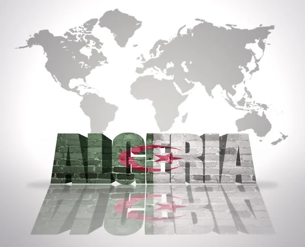 Word Algeria on a world map background — Stock Photo, Image