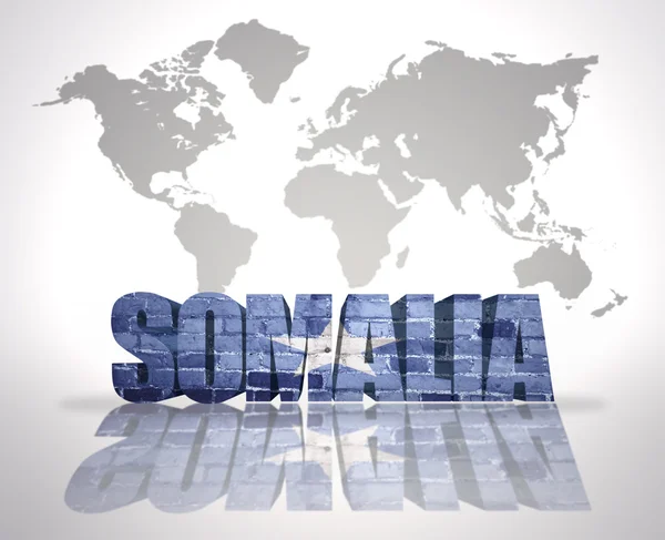 Palavra Somália em um mapa do mundo de fundo — Fotografia de Stock