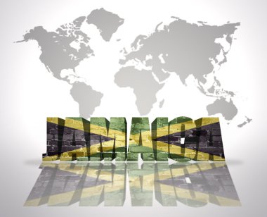 Word Jamaica on a world map background clipart