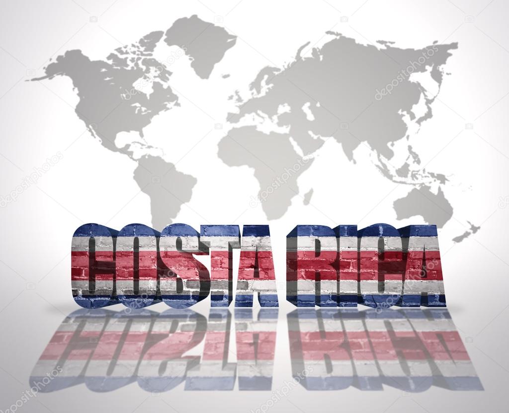 Word Costa Rica on a world map background