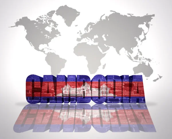 Word Cambodia on a world map background — Stock Photo, Image