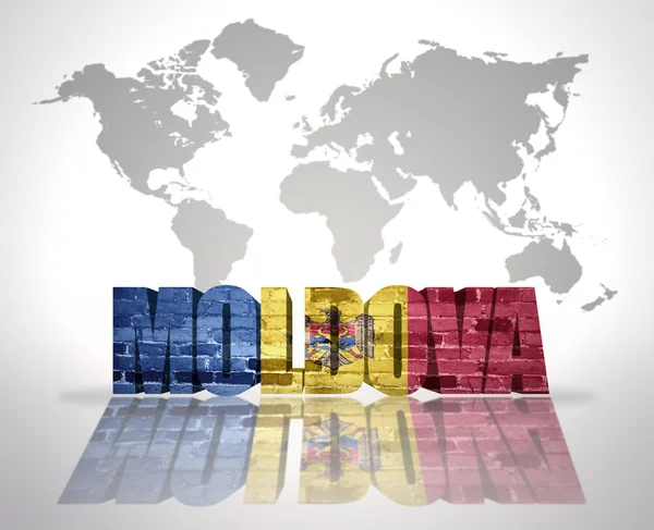 Palavra Moldávia em um fundo de mapa do mundo — Fotografia de Stock
