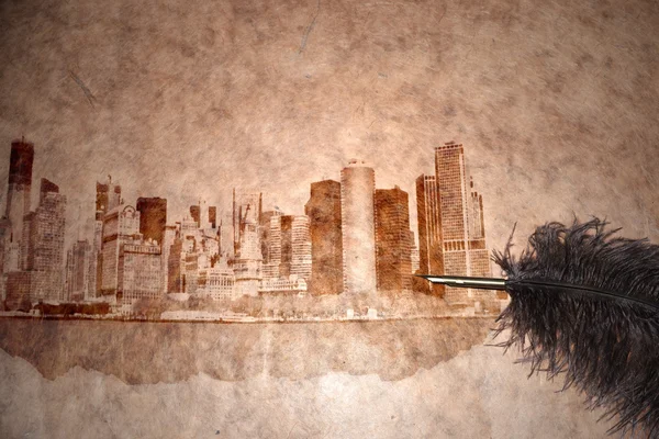 New York City Skyline auf einem alten Papier — Stockfoto